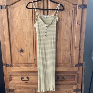 Striped yellow Maxi Dress with Button Detail